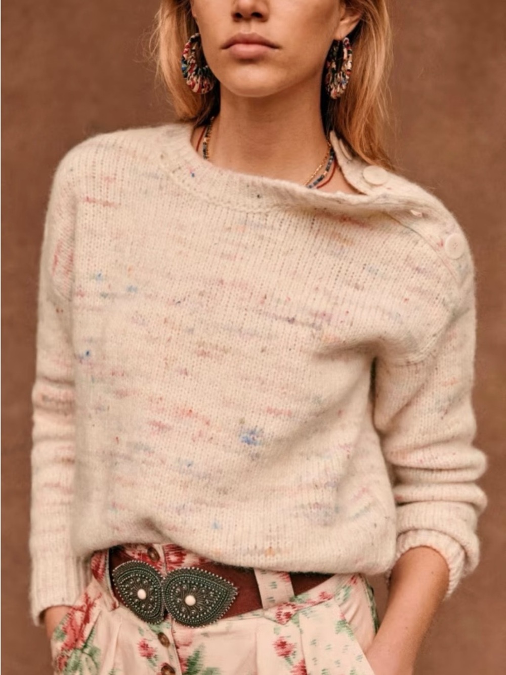 Sézane Luce Jumper Ecru Multicolored Baby Alpaca XXS